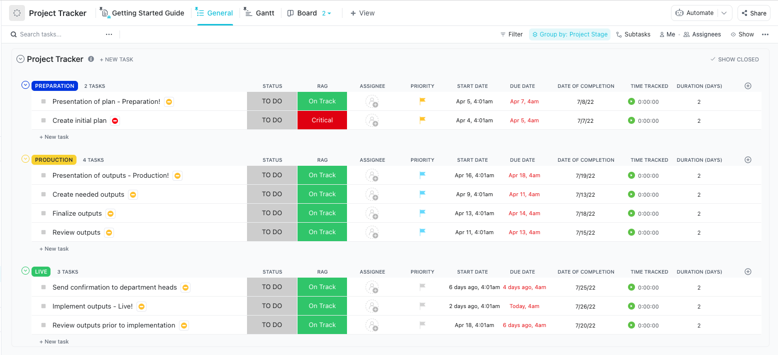 Project Tracker Sjabloon van ClickUp