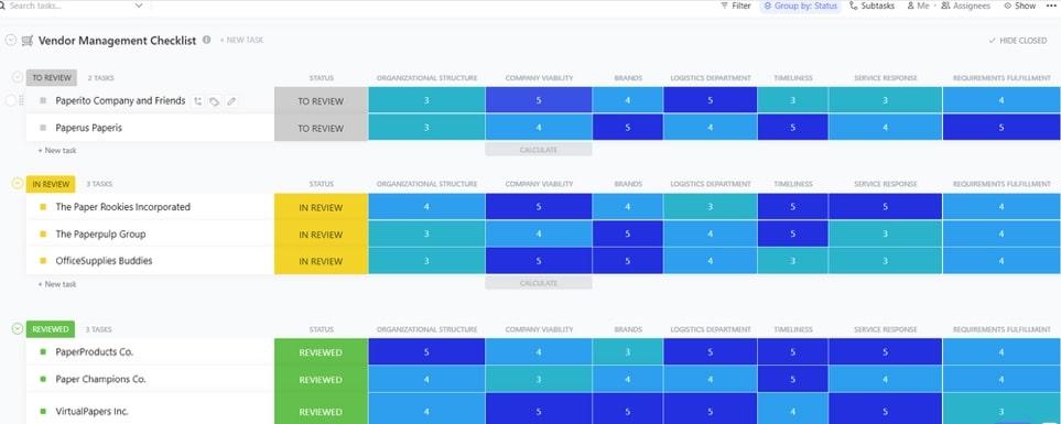 Plantillas de listas de comprobación de gestión de proveedores ClickUp