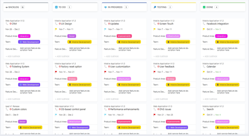 Plantilla de hoja de ruta Kanban de ClickUp