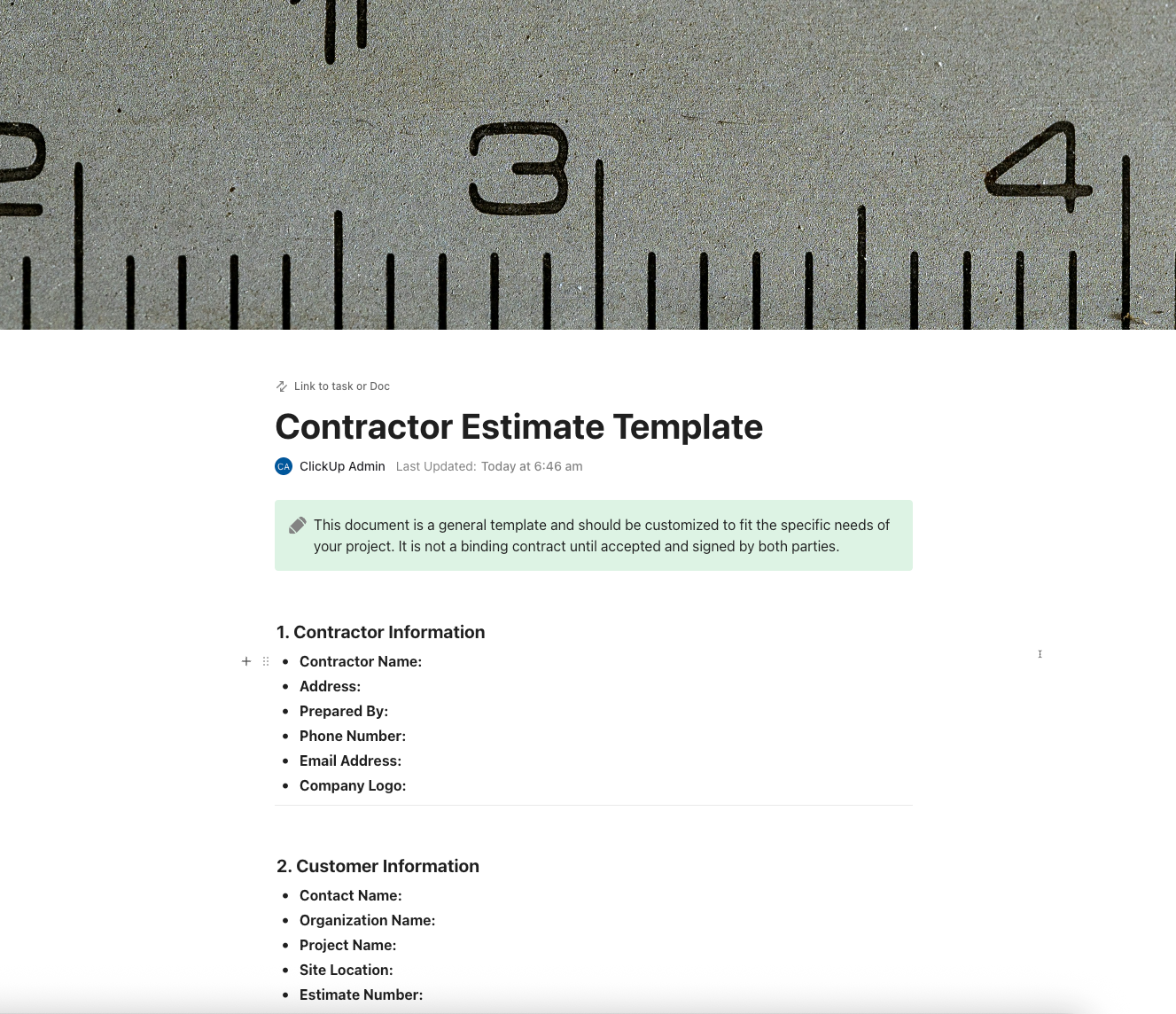 ClickUp Contractor Estimate Template
