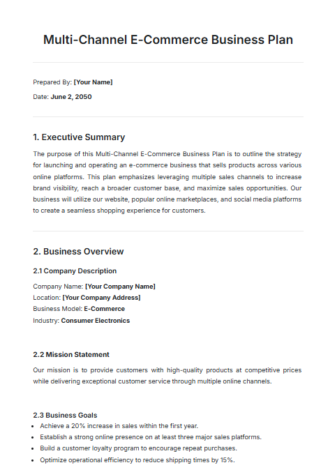 Multichannel E-commerce Business Plan Template by Template.net