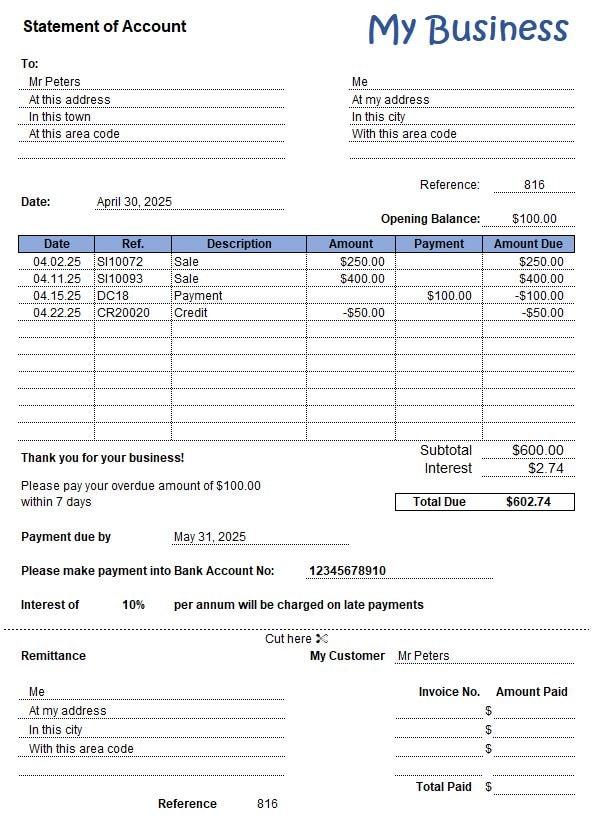 Statement Of Account Template: PDF Statement of Account Template by Beginner Bookkeeping (PDF)