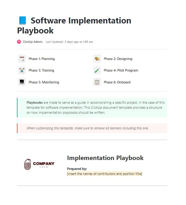 ClickUp Implementation Playbook Template