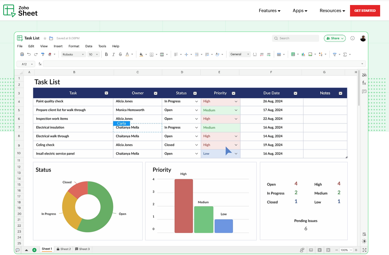 Zoho Sheet: Thay thế cho Google Trang tính