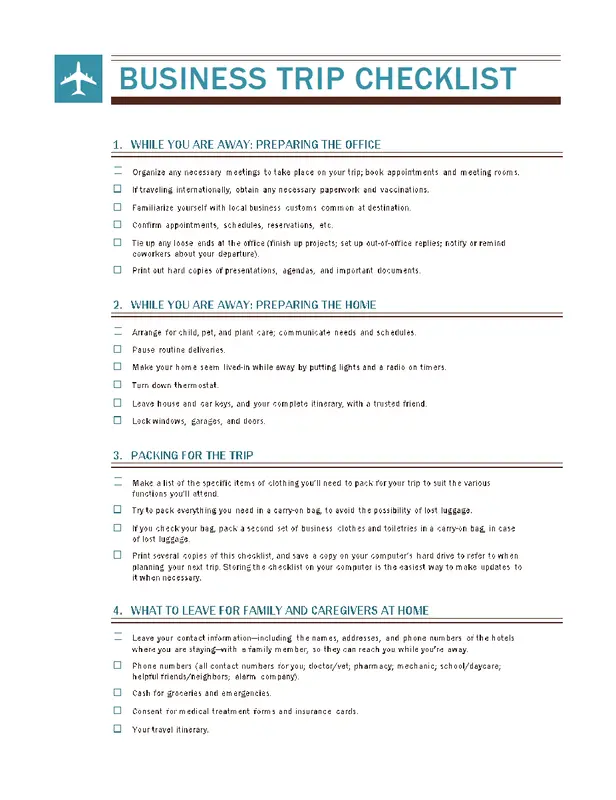 Microsoft 365 Business Trip Checklist Template